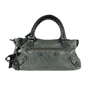 Balenciaga The First Leather Shoulder Bag Green Black